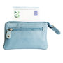 Key pouch made of light blue cowhide with 2 compartments with zipper and 1 key ring