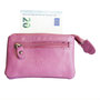 Key pouch made of pink cowhide with 2 compartments with zipper and 1 key ring