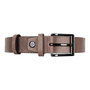 Leather belt, 3 cm wide, dark brown with silver buckle