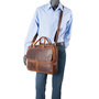Light Brown Waxed Leather Laptop Bag With Shoulder Strap