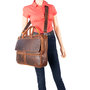 Light Brown Waxed Leather Laptop Bag With Shoulder Strap