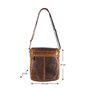 Dark brown waxed leather shoulder bag with flap and magnetic closure