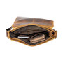 Dark brown waxed leather shoulder bag with flap and magnetic closure