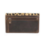 Cognac brown leather ladies wallet with a cheetah print