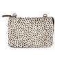 Ladies Shoulder Bag Dark Brown Leather White Cheetah Print