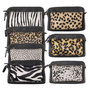Black Leather Crossbody Bag Fanny Pack With A Cheetah Print