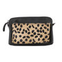 Black Leather Crossbody Shoulder Bag  With A Cheetah Print