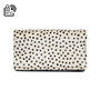 Brown leather ladies wallet with a white cheetah print
