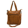 Women's leather shoulder bag made of light brown braided leather