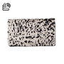 Dark brown leather ladies wallet with white cheetah print