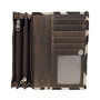 Dark brown leather ladies wallet with white cheetah print
