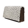 Dark brown leather ladies wallet with a white cheetah print