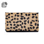 Dark brown leather ladies wallet with a cheetah print