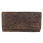 Leather Women's Wallet with Floral Print Light Brown