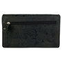 Spacious RFID ladies wallet made of black leather with a floral print
