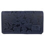 Dames portemonnee met RFID donkerblauw leer met bloemenprint