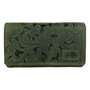 RFID dames portemonnee van groen leer met een bloemenprint