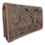 Cognac Colored Leather RFID Ladies Wallet With Floral Print