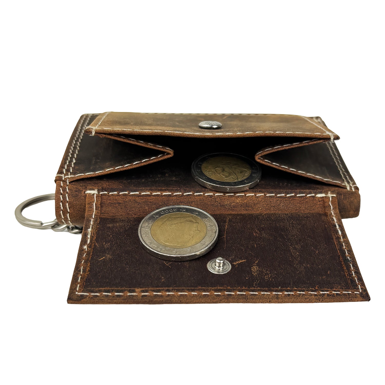 Cognac mini portemonnee van buffelleer