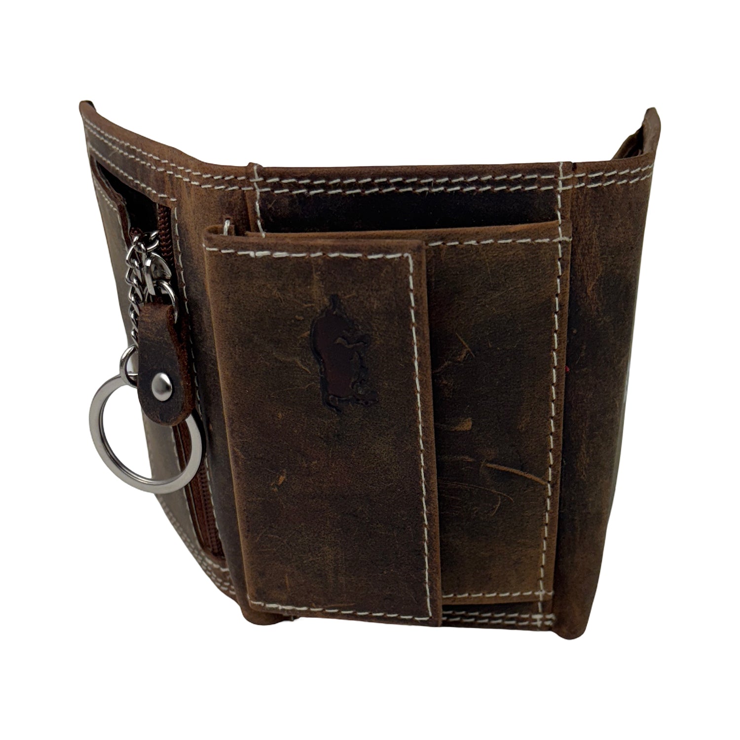 Cognac mini portemonnee van buffelleer