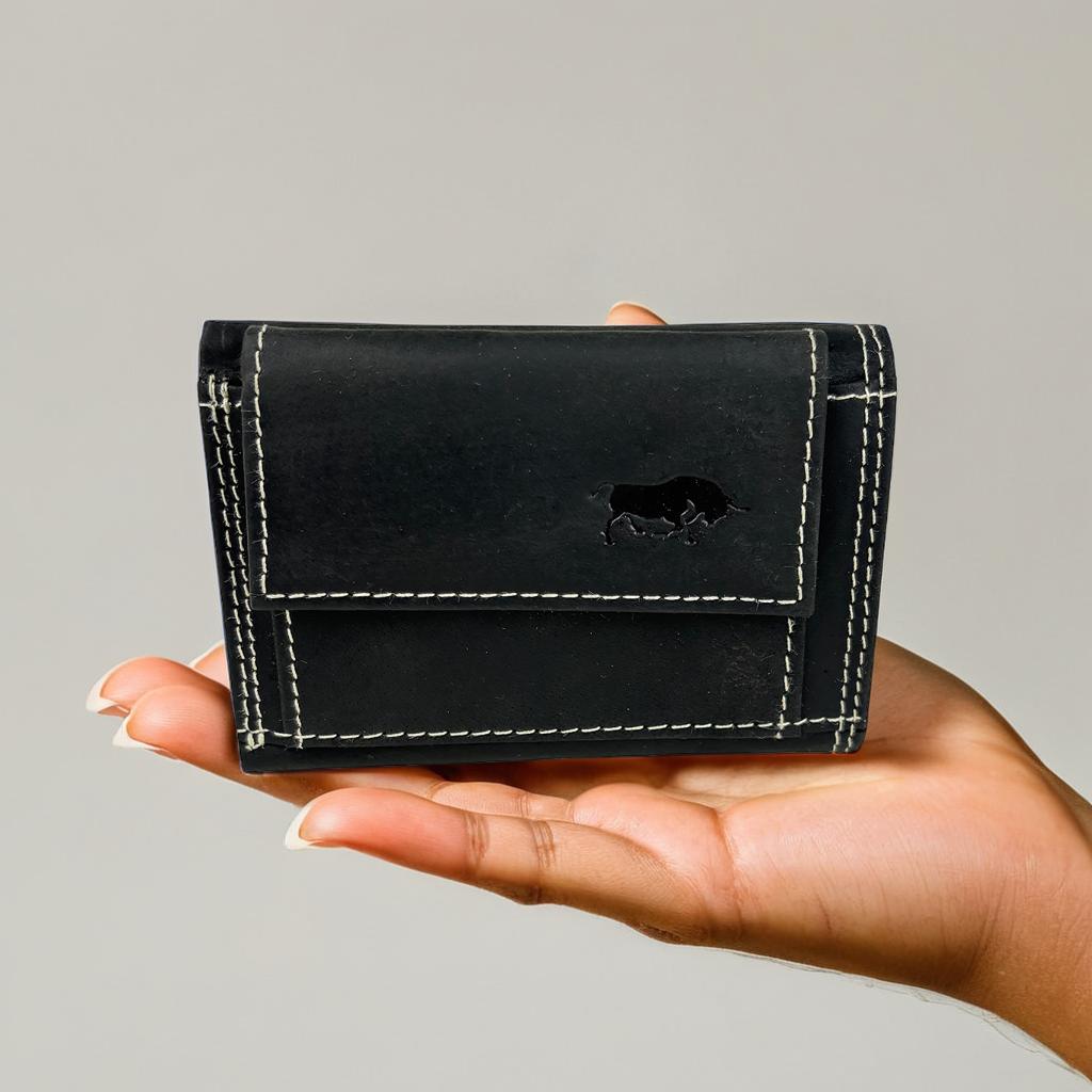 Zwarte mini portemonnee van buffelleer