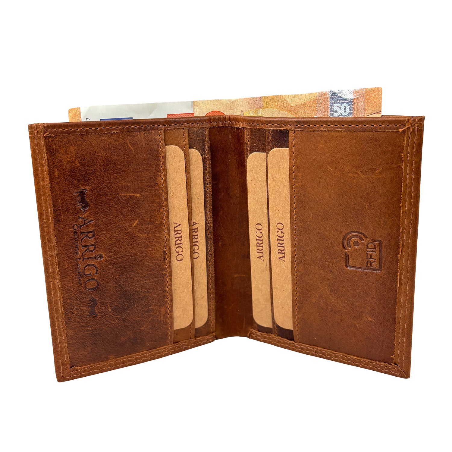 Arrigo Creditcard- en Pasjeshouder van Cognackleurig Leer met Briefgeldvak