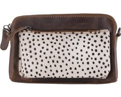 Arrigo Cognackleurige Dames Crossbody Tas/Clutch met Cheetah Dierenprint in Leer - Arrigo.nl