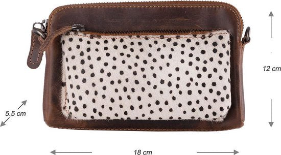 Arrigo Cognackleurige Dames Crossbody Tas/Clutch met Cheetah Dierenprint in Leer - Arrigo.nl