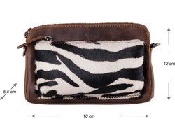 Arrigo Cognackleurige Dames Crossbody Tas/Clutch met Zebraprint in Leer - Arrigo.nl