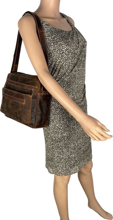 Arrigo Dames Schoudertas - Cognac Buffelleer Crossbody Tas - Arrigo.nl