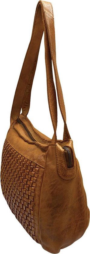 Arrigo Dames Schoudertas - Lichtbruin Gevlochten Leer - Arrigo.nl