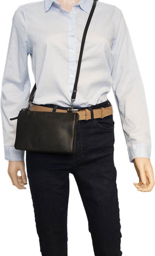 Arrigo Dames Tasjes - Klein Zwart Leren Schoudertasje voor Festivals - Arrigo.nl