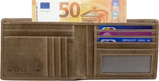 Arrigo Heren Billfold Portemonnee Plat Model van Cognackleurig Buffelleer - Arrigo.nl