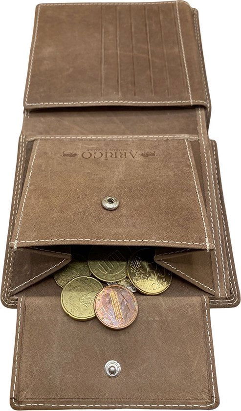Billfold portemonnee heren buffelleer cognac met muntgeldvak Arrigo - Arrigo.nl