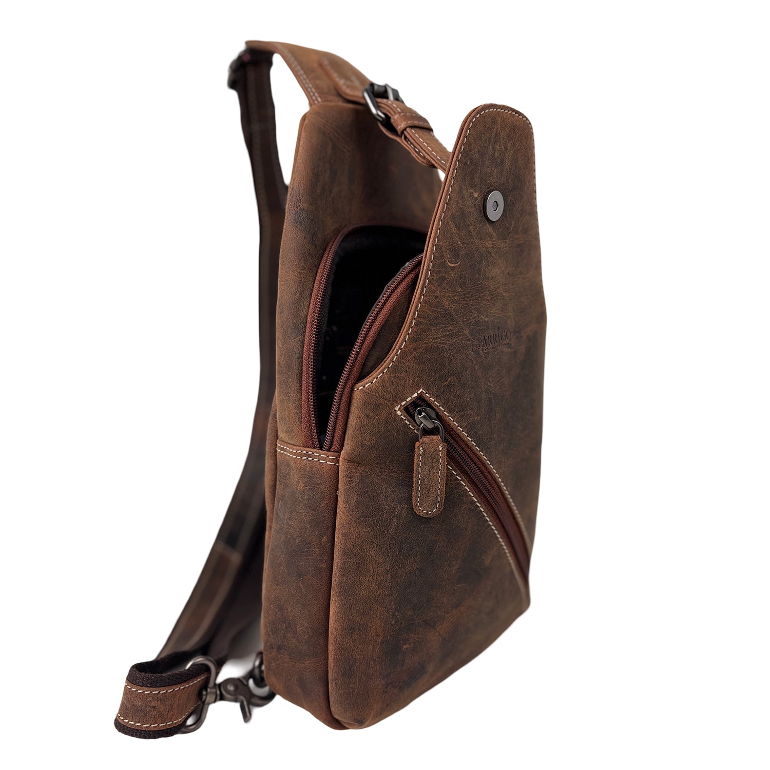 Cognackleurige Buffelleer Slingbag - Arrigo.nl