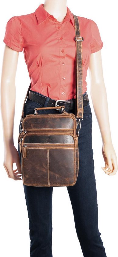 Cognackleurige buffellederen schoudertas - Arrigo.nl