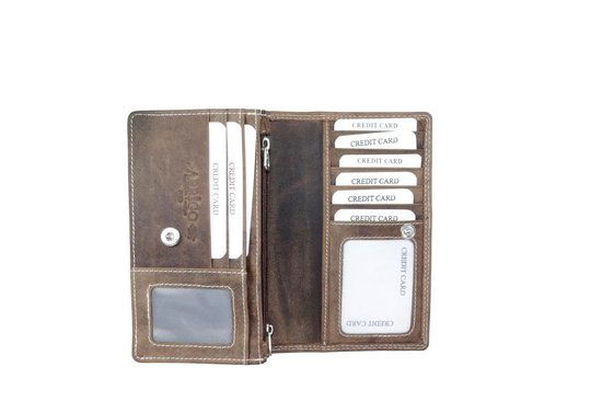 Cognackleurige leren damesportemonnee met RFID-bescherming in vintage stijl - Arrigo.nl