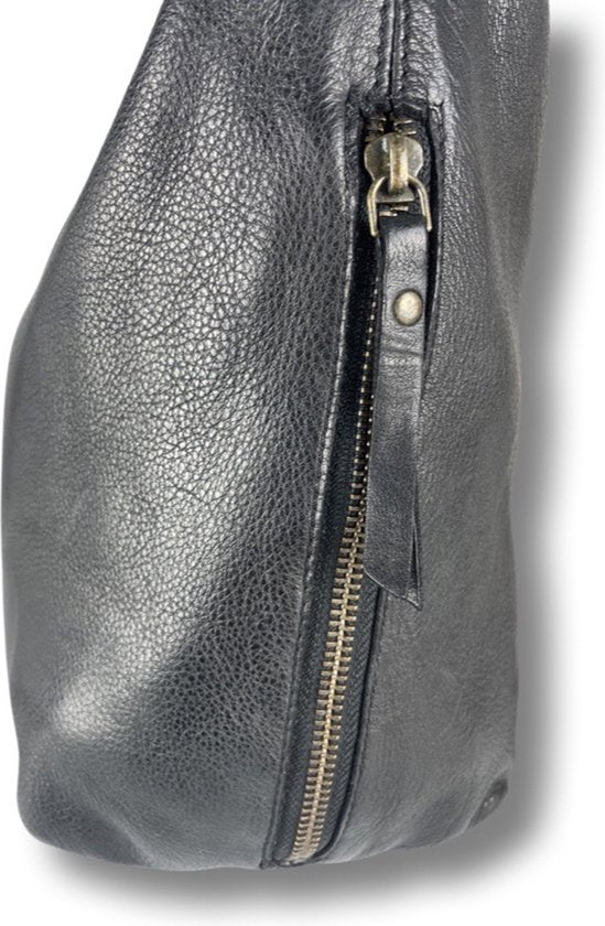 Crossbody schoudertas zwart echt leer arrigo - Arrigo.nl