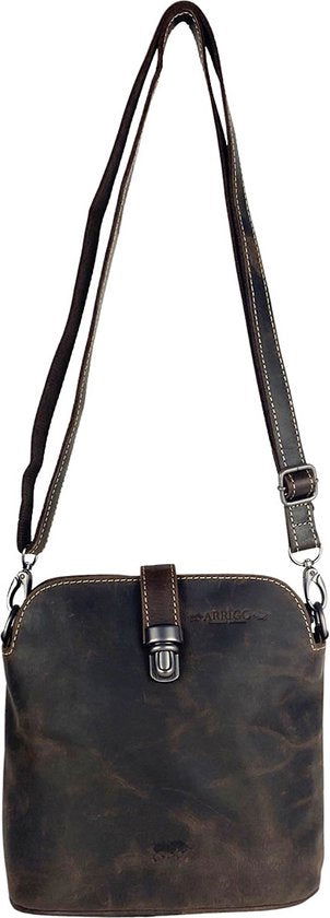 Dames Schoudertas - Donkerbruin Buffelleer Crossbody Tas met Vintage Look Sluiting - Arrigo.nl