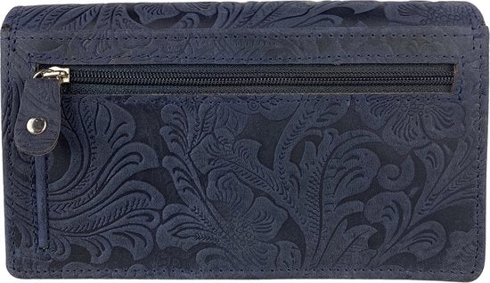 Damesportemonnee met bloemenprint donkerblauw met anti-skim functie - Arrigo.nl