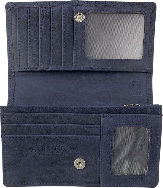 Damesportemonnee met bloemenprint donkerblauw met anti-skim functie - Arrigo.nl