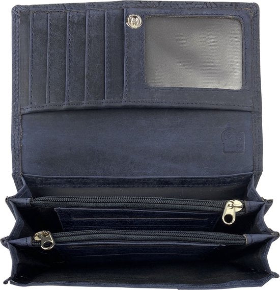 Damesportemonnee met bloemenprint donkerblauw met anti-skim functie - Arrigo.nl