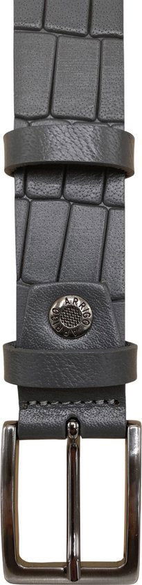 Grijze Leren Riem 3 cm breed met kroko print - Arrigo.nl
