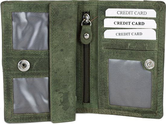 Groene Leren Dames Portemonnee Met Bloemenprint - Arrigo.nl