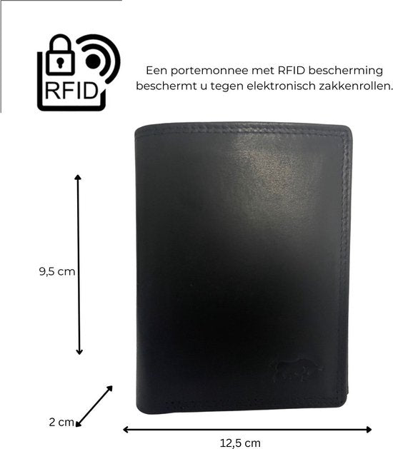 Heren portemonnee zwart echt leer rfid anti skim - Arrigo.nl