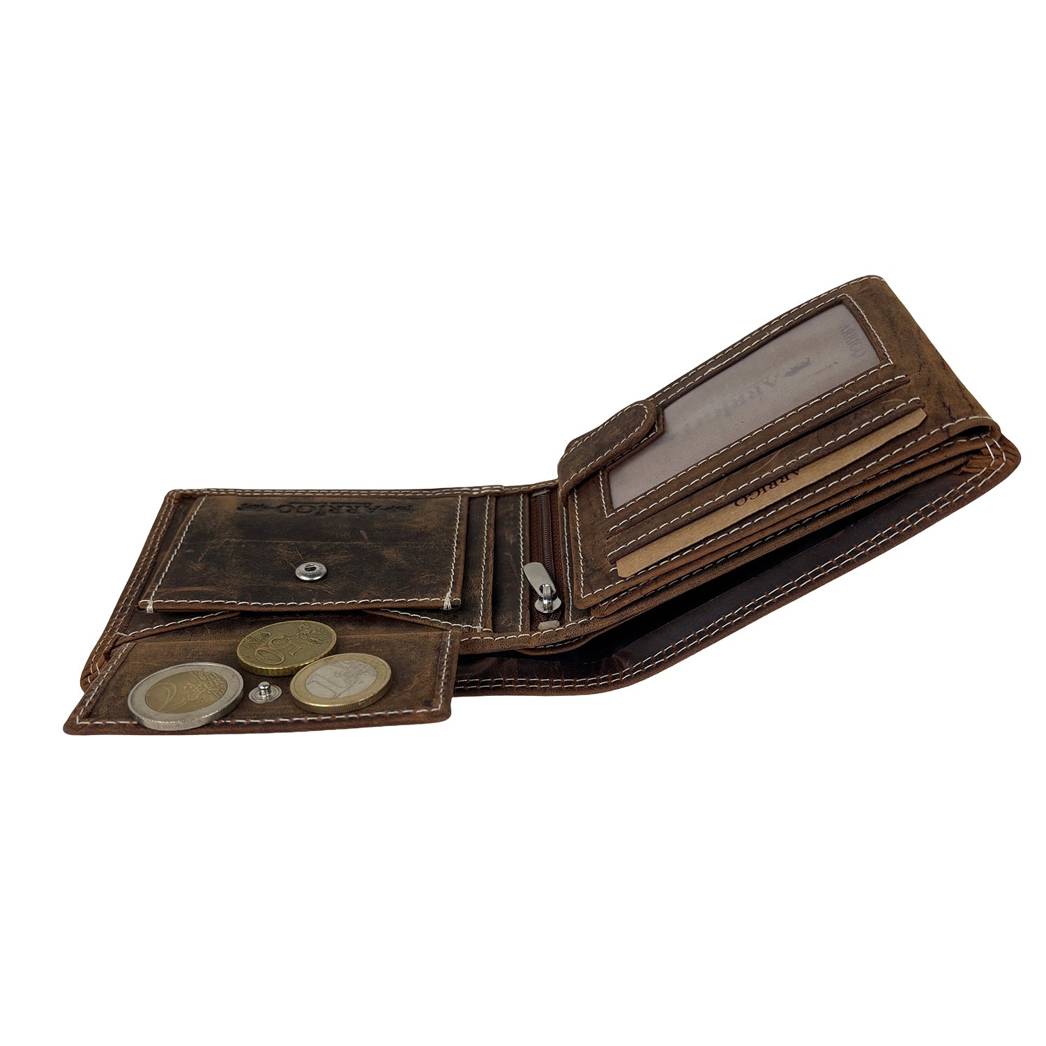 Cognac herenportemonnee van buffelleer