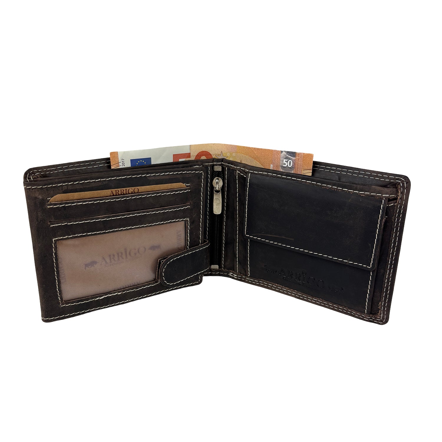 Donkerbruine herenportemonnee van buffelleer