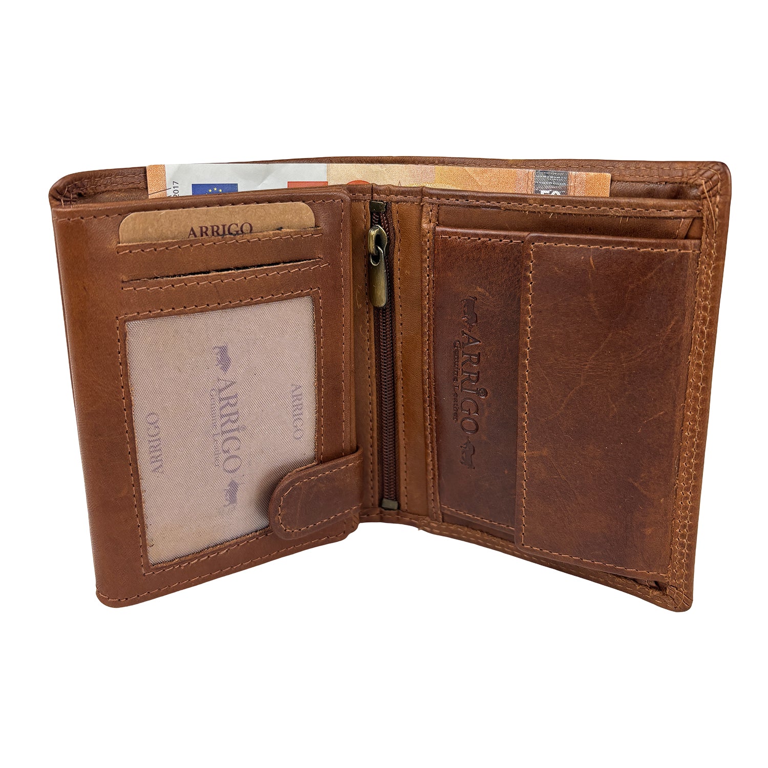 Cognac herenportemonnee van rundleer