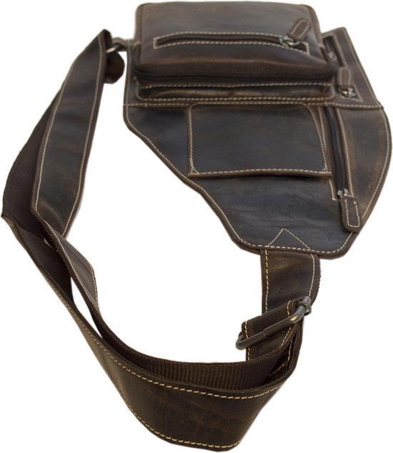 Hip Donkerbruin Buffelleer Crossbody Tas met Verstelbare Schouderriem - Arrigo.nl
