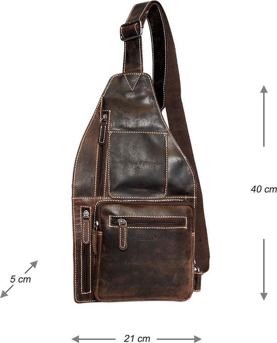 Hip Donkerbruin Buffelleer Crossbody Tas met Verstelbare Schouderriem - Arrigo.nl